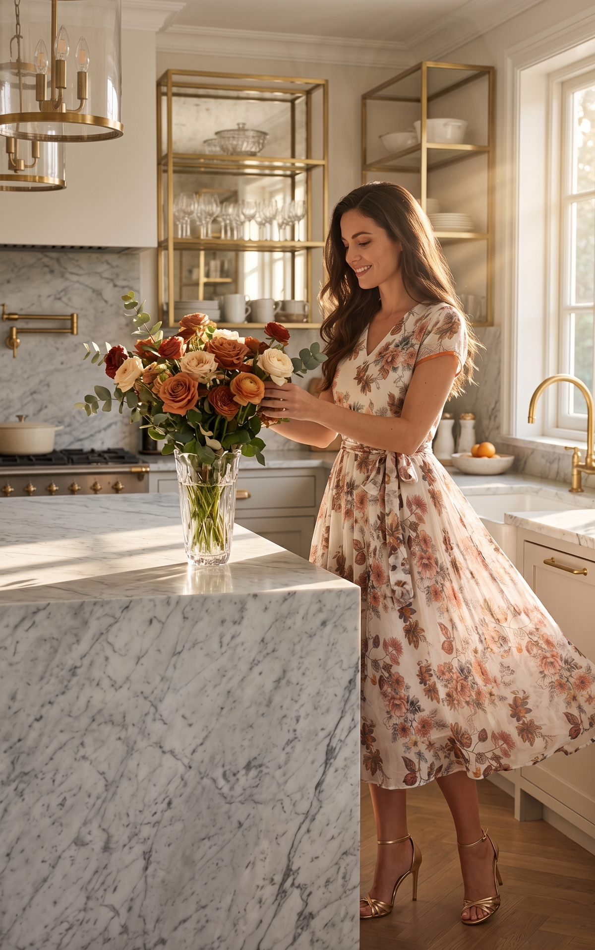 Souchii Floral Fit & Flare Midi Dress for Women – V-Neck Short Sleeve Elegant Dress