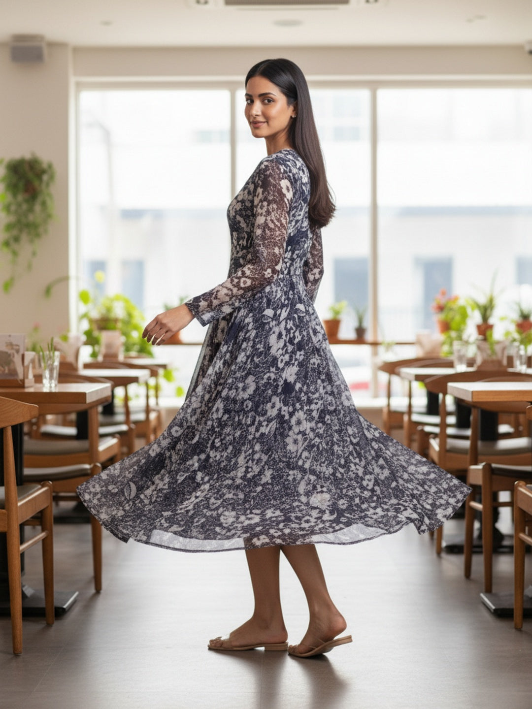 Souchii Midnight Bloom Flared Midi Dress