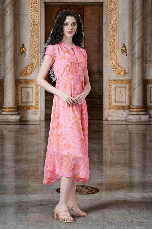 Ethnic Dress – Bright Pink Abstract Print Princess Line A-line | Souchii