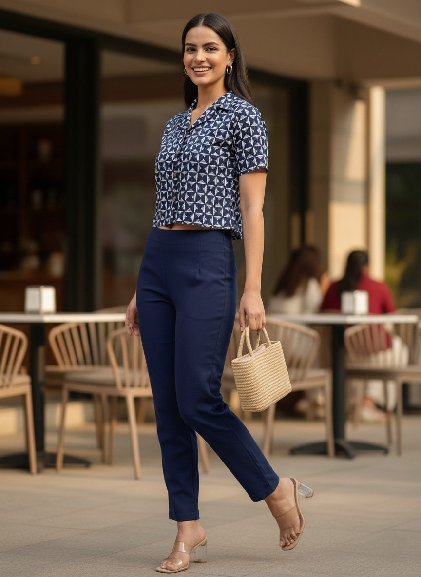 Souchii Women’s Printed Top with Wooden Buttons – Boho Chic Short Sleeve Casual Top