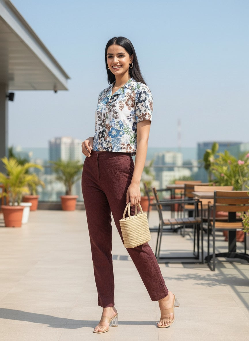 Souchii Women’ s Cotton Crop Top – Printed Boho Style with Wooden Buttons