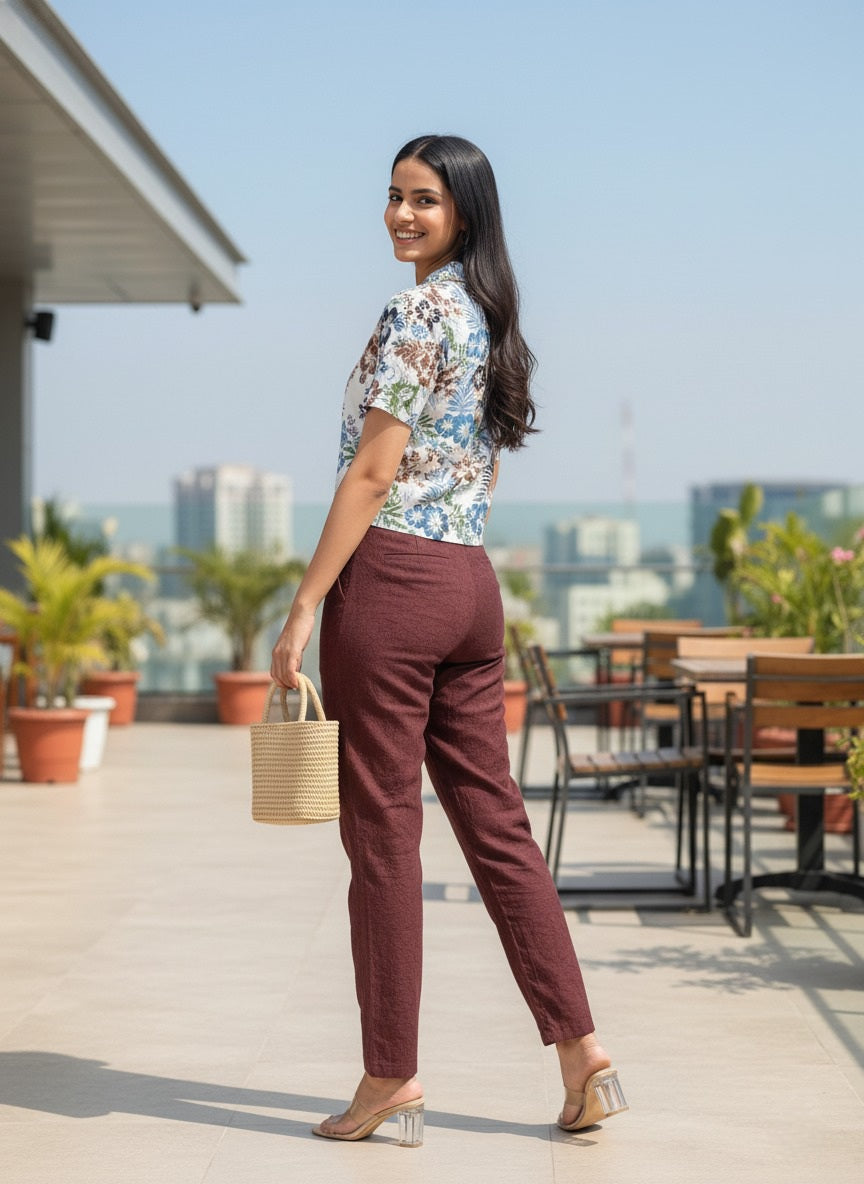 Souchii Women’ s Cotton Crop Top – Printed Boho Style with Wooden Buttons