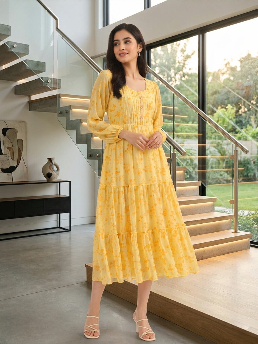 yellow floral fit and flare dress Buy Yellow Fit and Flare Floral Crushed Cotton Dress